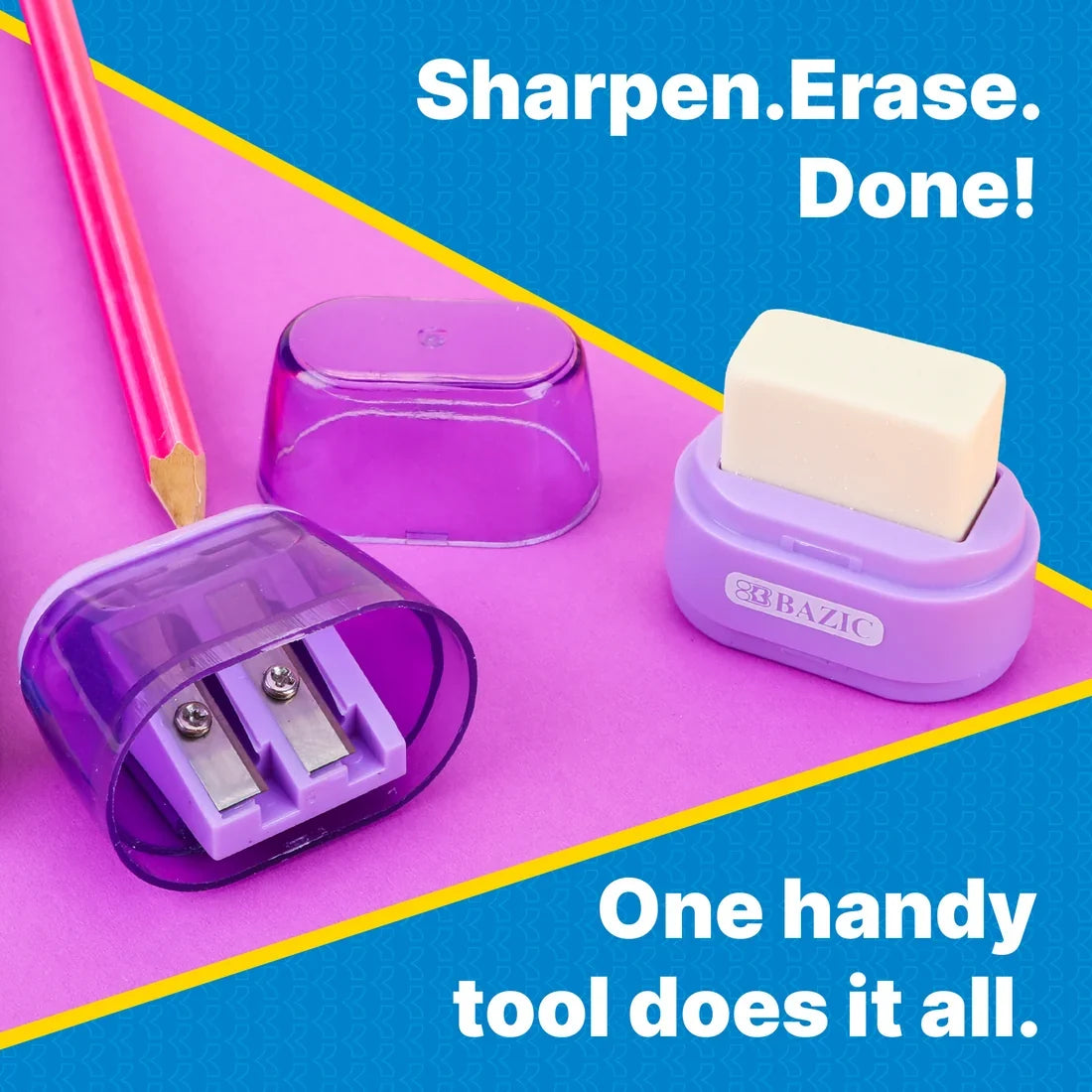 BAZIC Mila Dual Hole Sharpener w/ Square Receptacle + Eraser